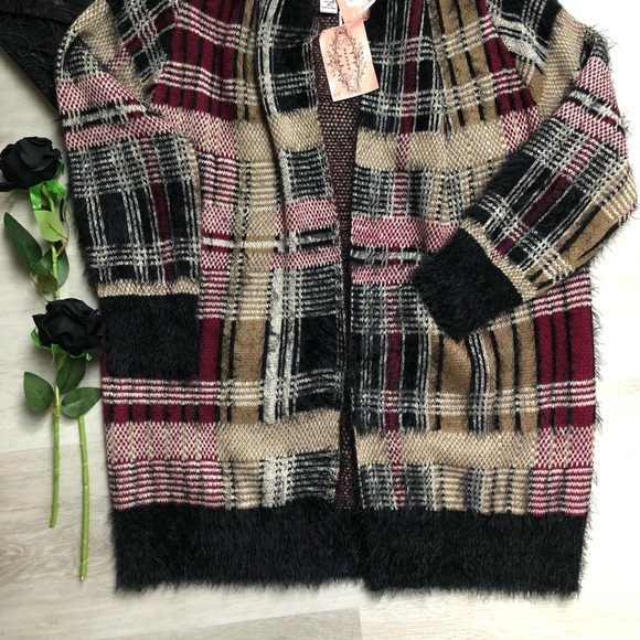 Anthropologie Oliver by Escio Maroon Plaid Open NWT Cardigan Size XL - Picture 3 of 9